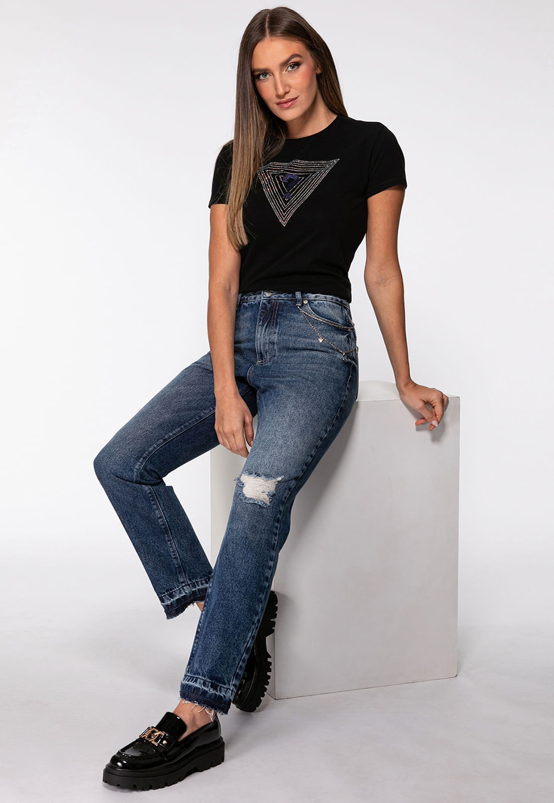 Calça Mom Jeans Correntinhas Azul - Imagem 23