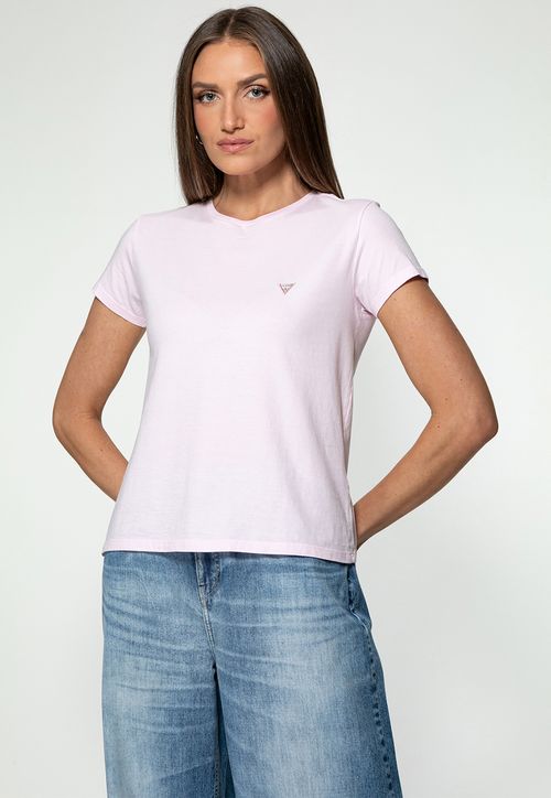 Camiseta Etiqueta Guess Triangulo Rosa Claro
