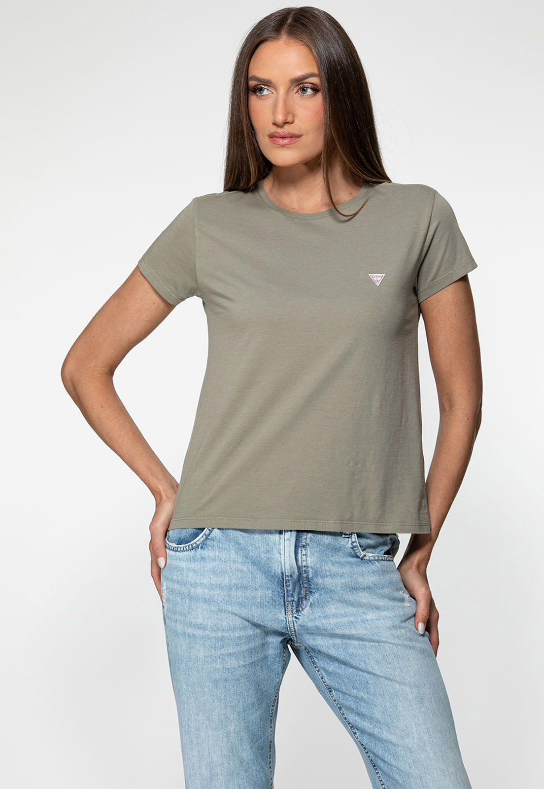 Camiseta Etiqueta Guess Triangulo Verde Musgo