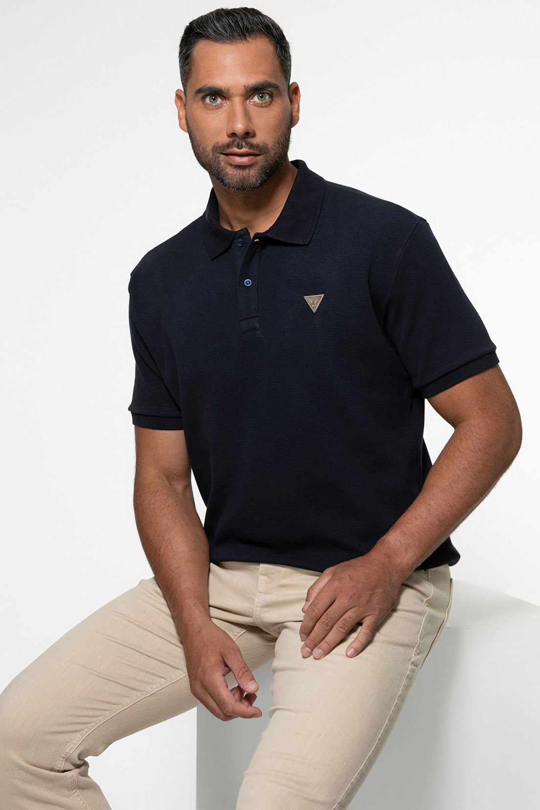 Camisa Polo Guess Waffle Azul Escuro - Imagem 25