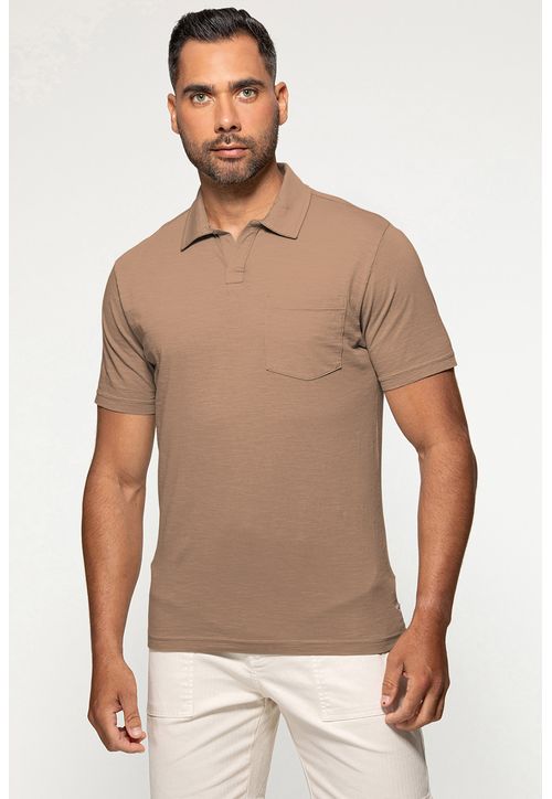 Camisa Polo Flamê Bolso Marrom