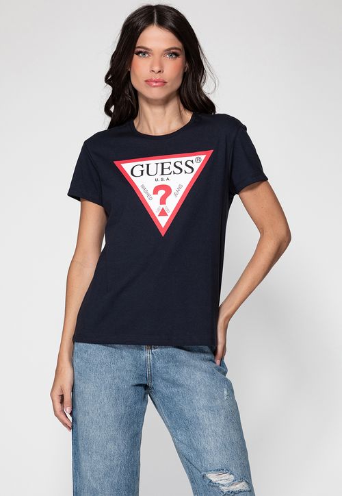 Camiseta Alg Orgânico Triangulo Trad Guess Azul Escuro