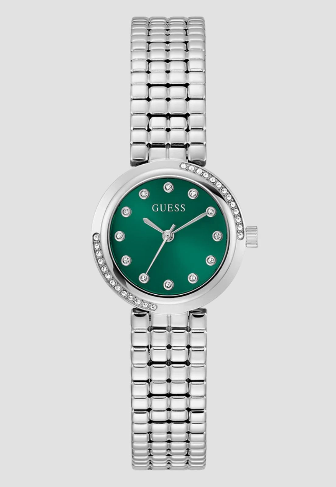 Relógio Aço Redondo Analógico Verde e Prata