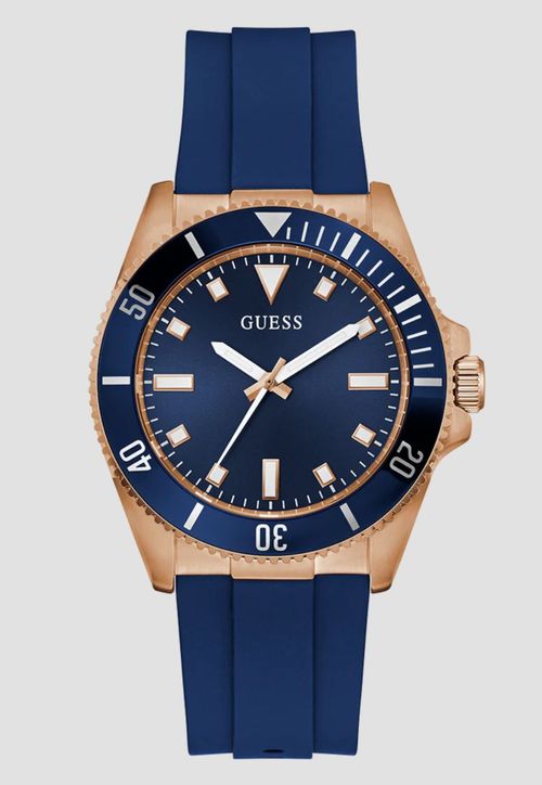 Relógio Sport Silicone Aço Rosê e Azul