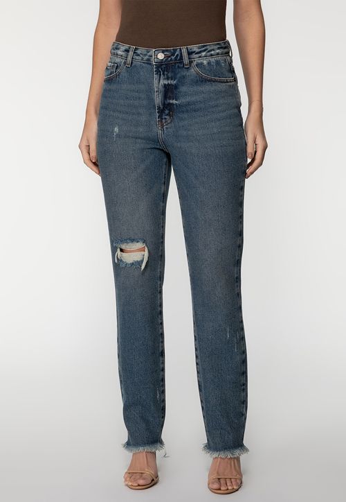 Calça Mom Jeans Rasgos Azul