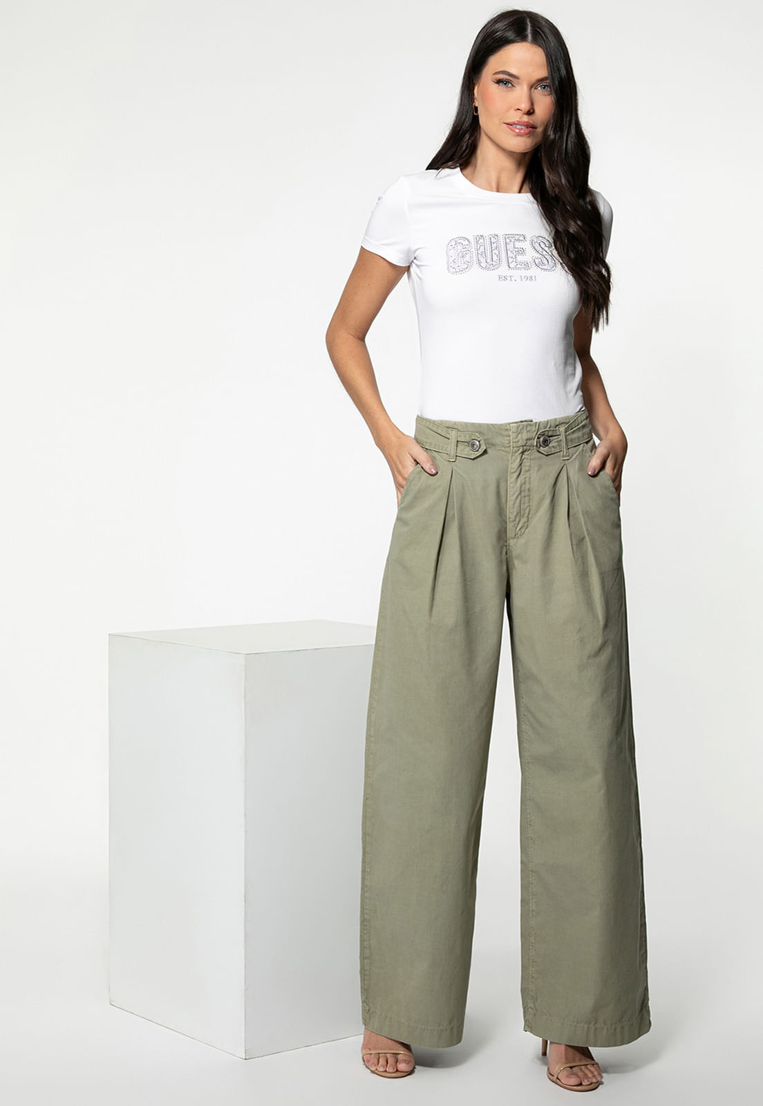 Calça Guess Sarja Wide Botões G Verde Musgo - Imagem 5