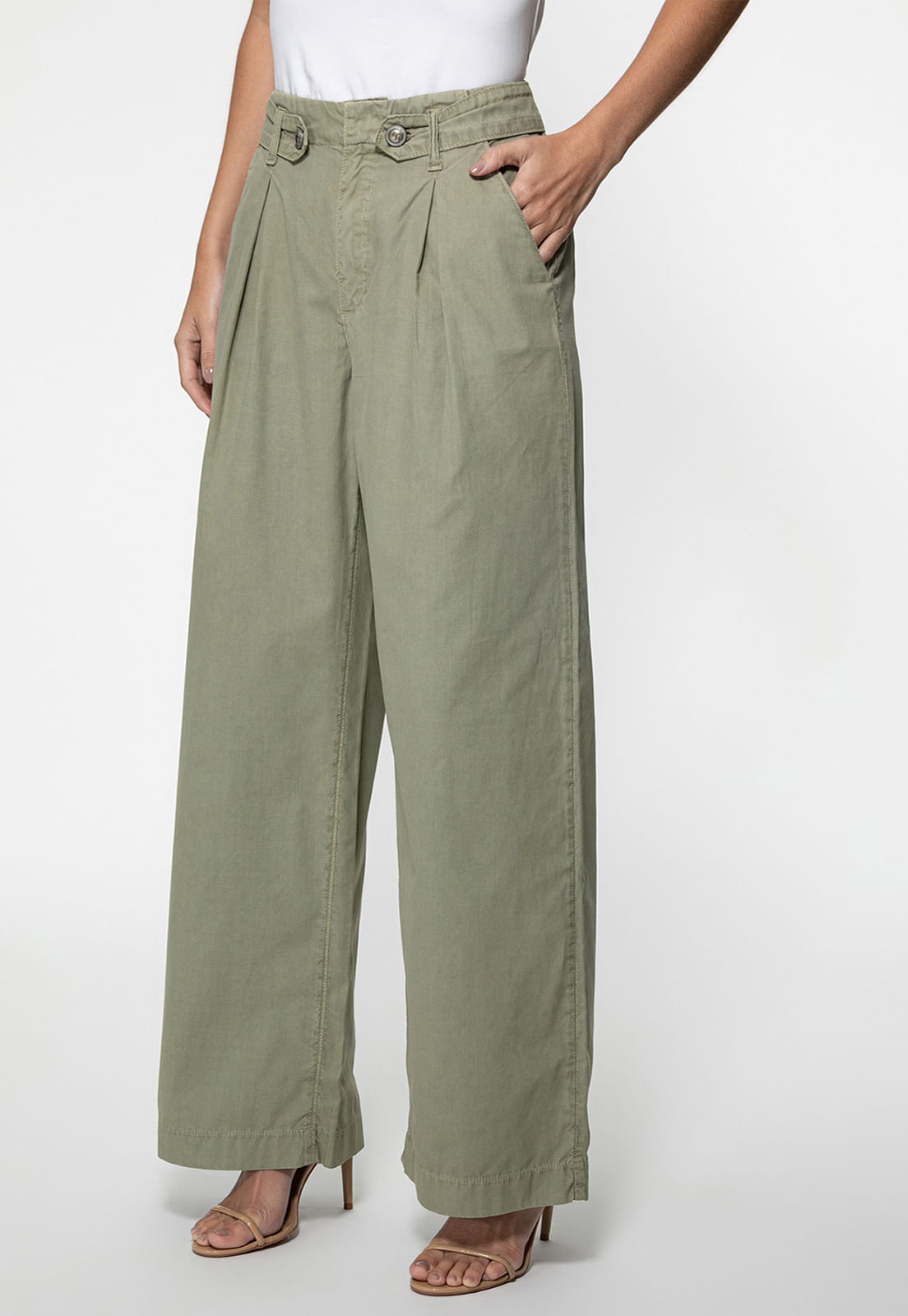 Calça Guess Sarja Wide Botões G Verde Musgo - Imagem 37