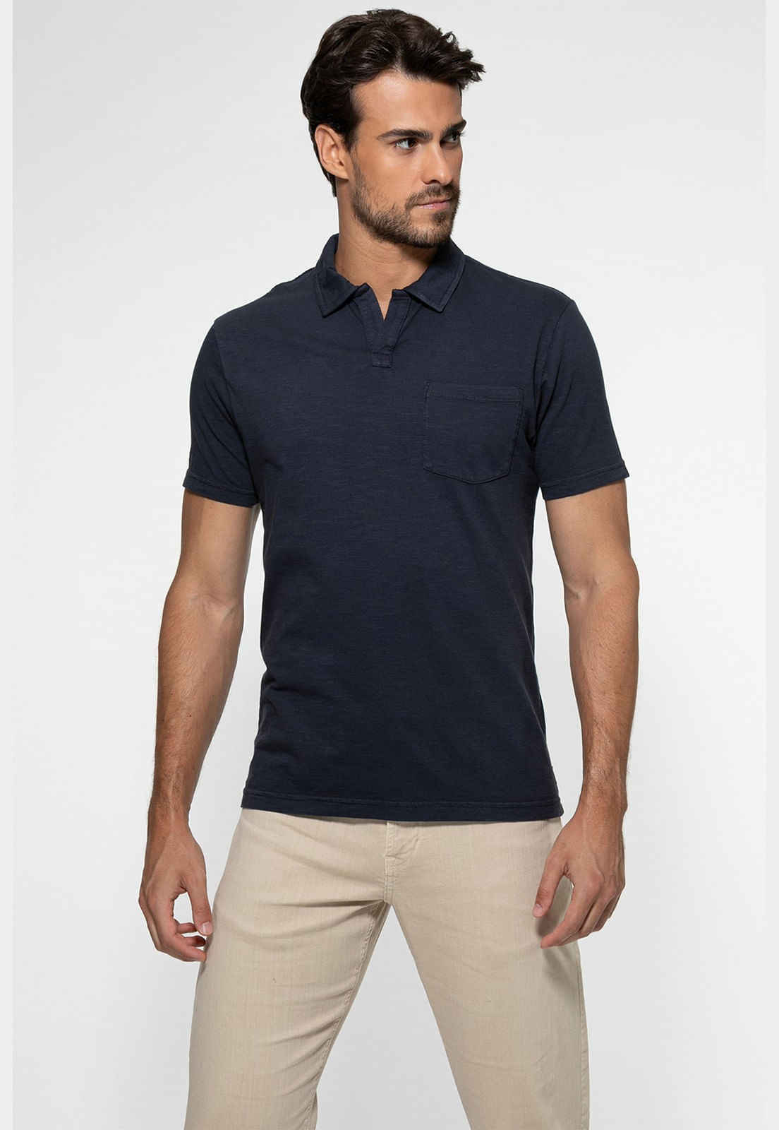 Camisa Polo Flamê Bolso Azul Escuro