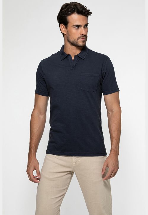 Camisa Polo Flamê Bolso Azul Escuro