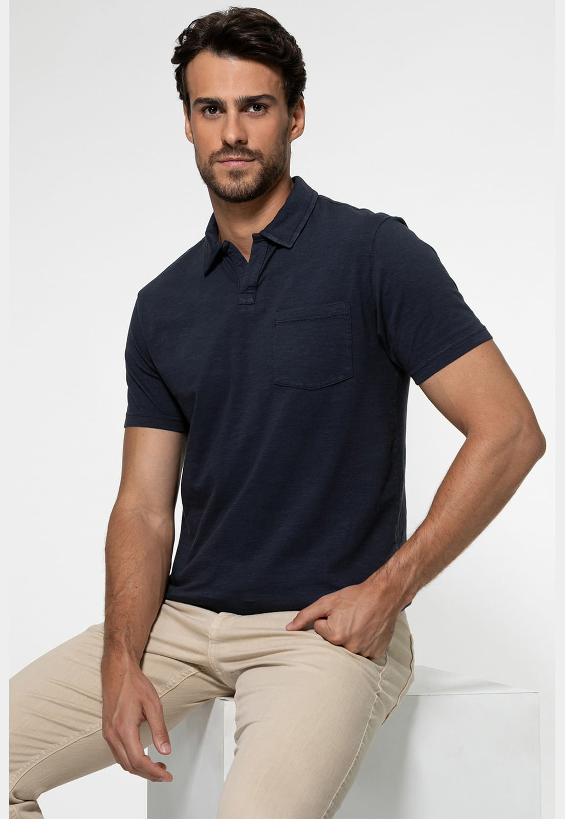 Camisa Polo Flamê Bolso Azul Escuro - Imagem 17