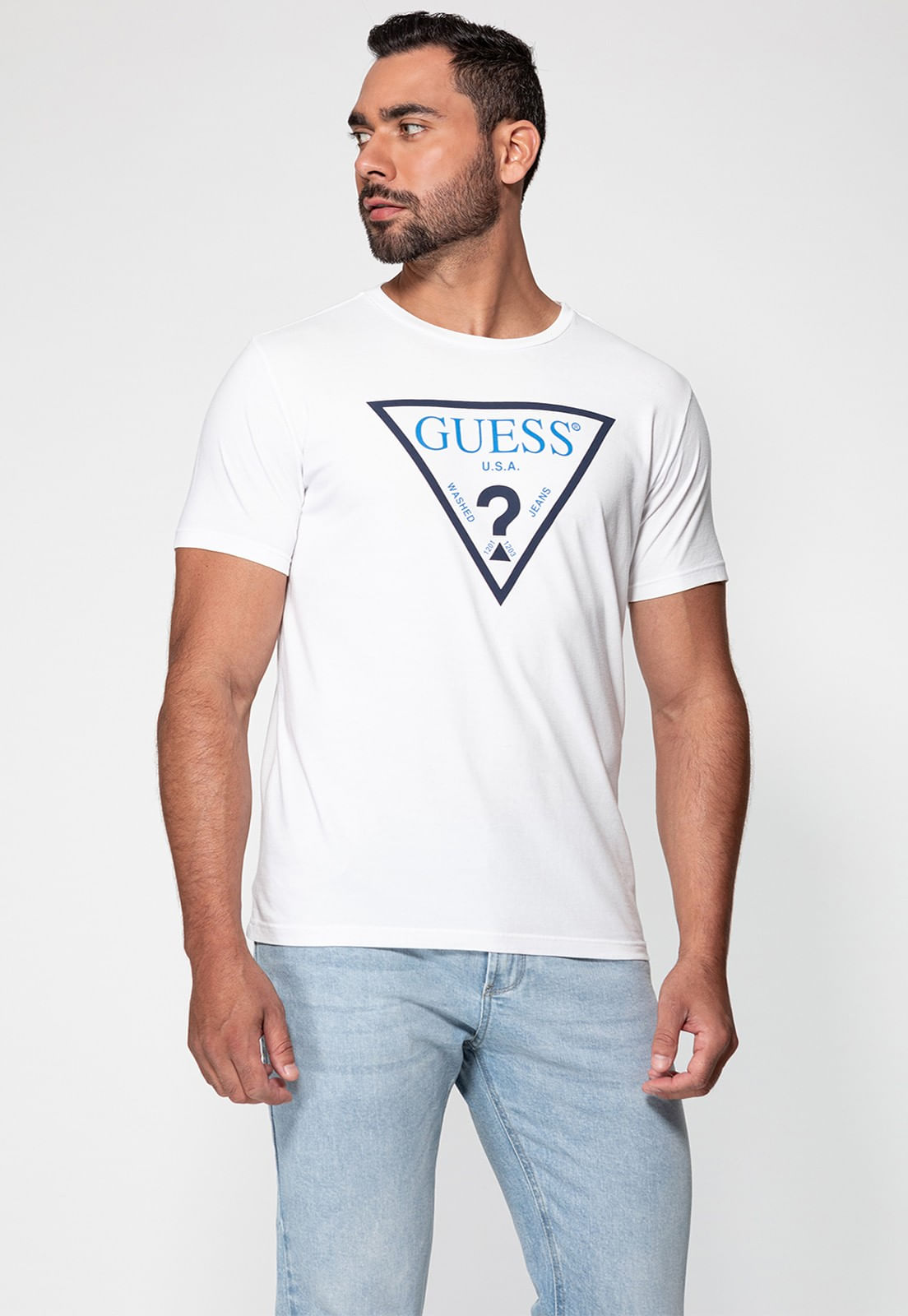 Camiseta Guess Logo Triangulo Vazado Branco