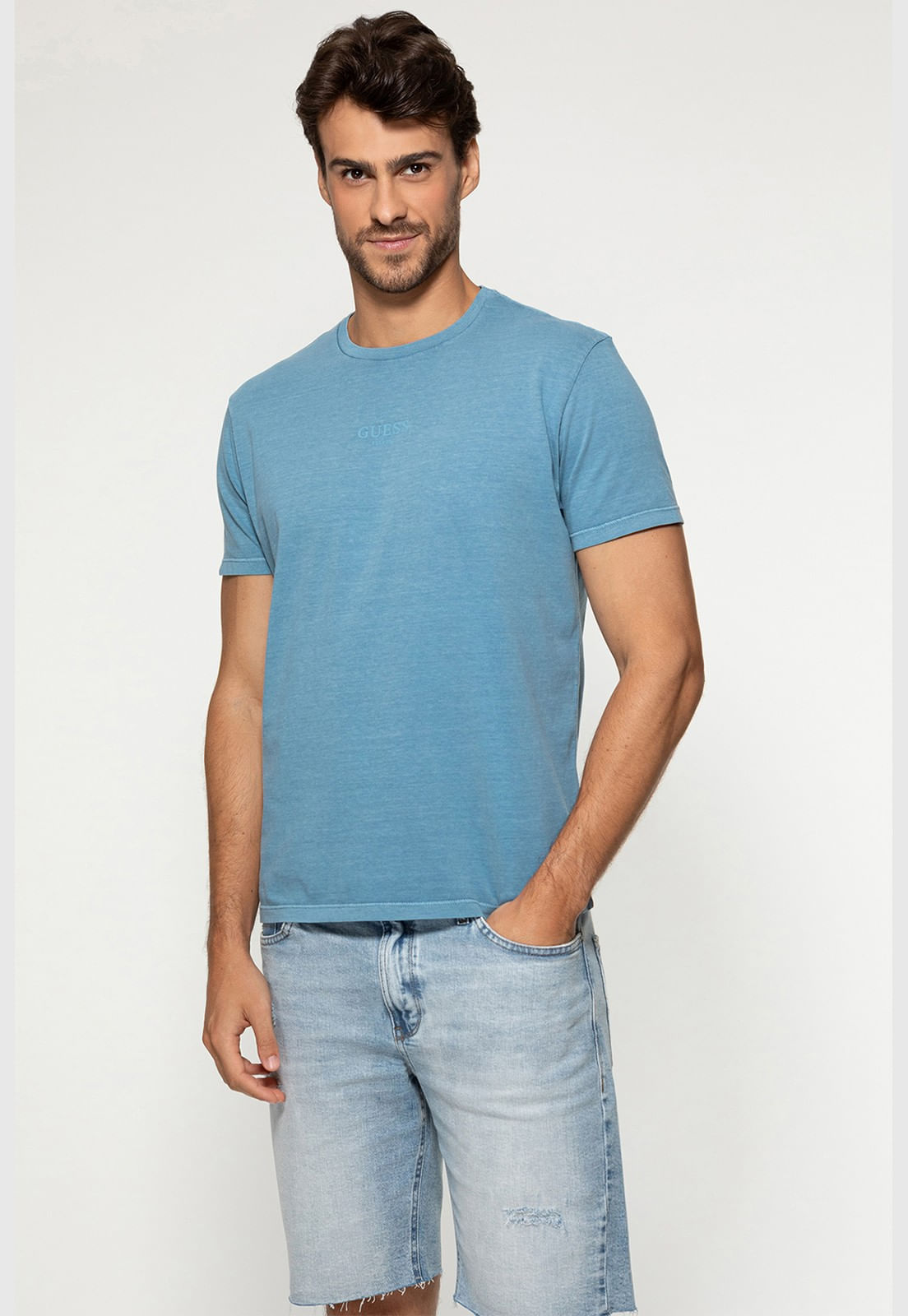 Camiseta Guess Silk Laser Estonada Azul