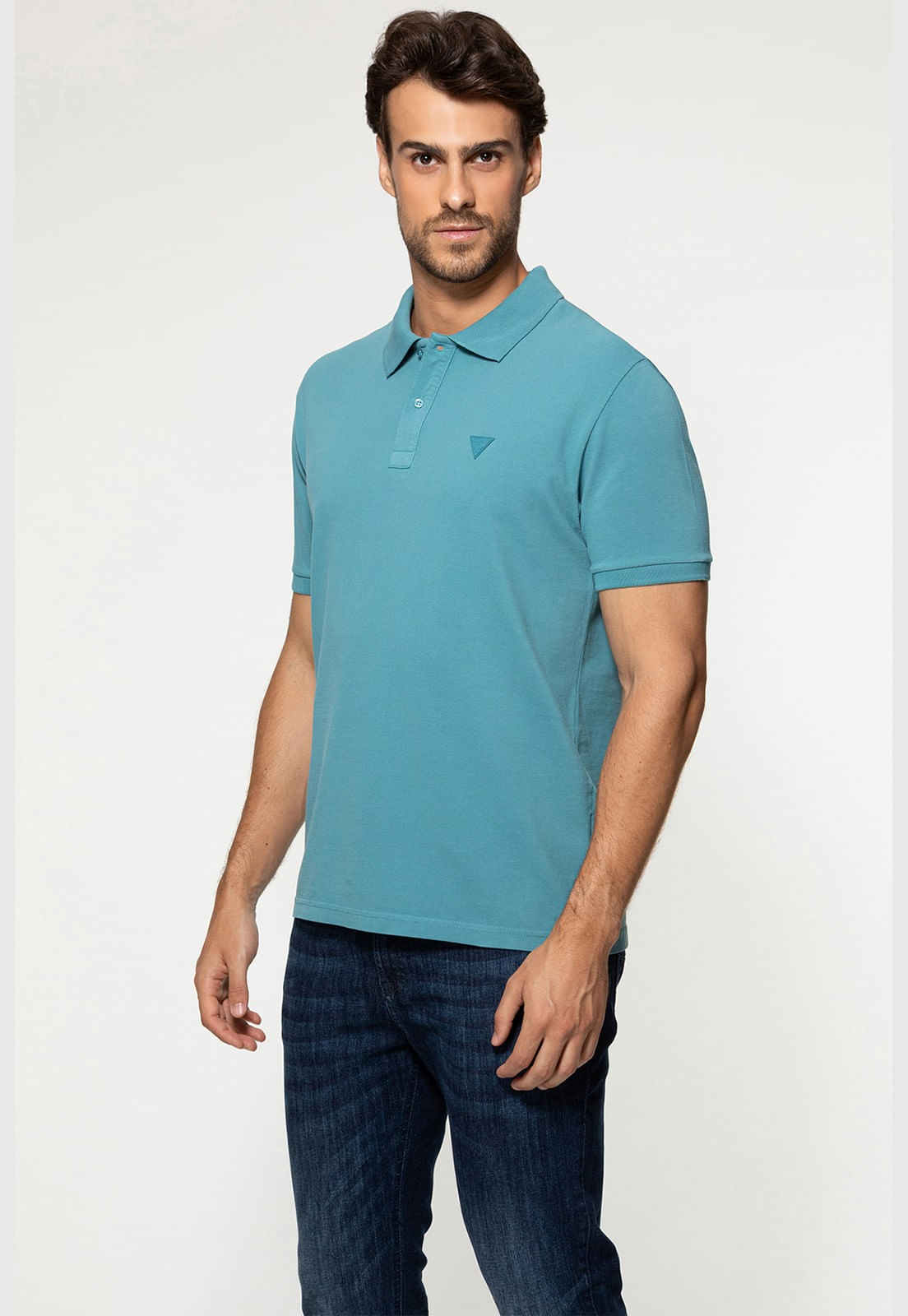 Camisa Polo Guess Silk Gola Azul