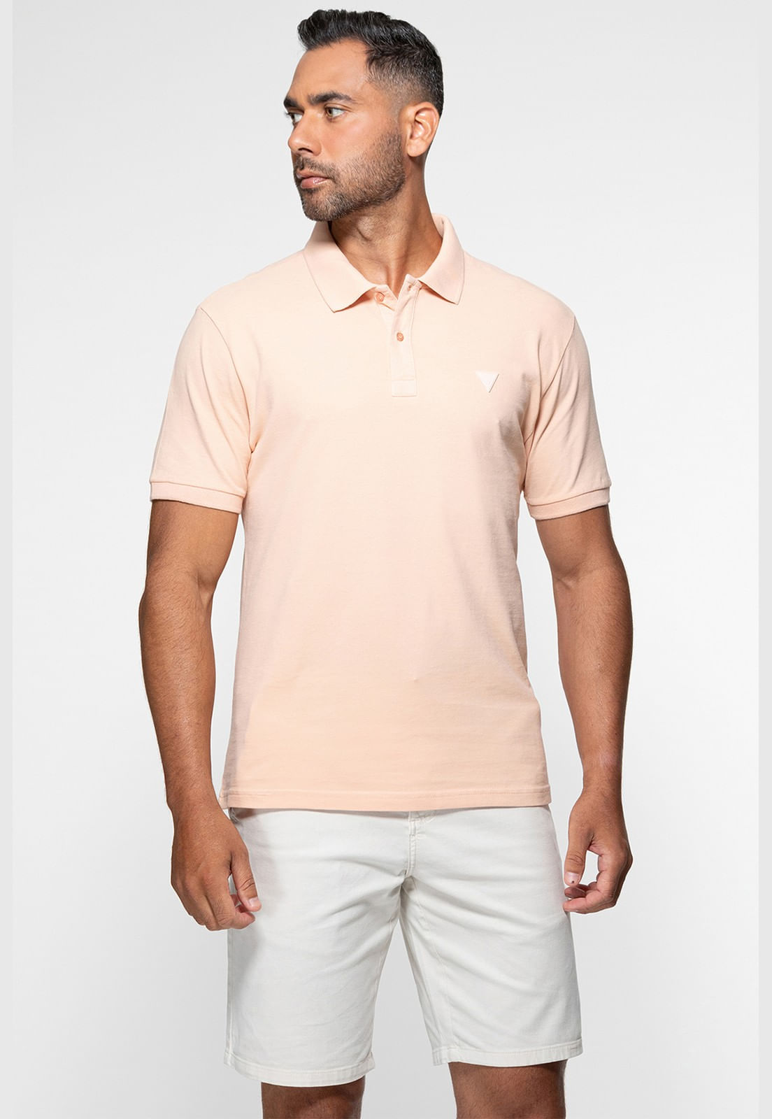 Camisa Polo Guess Silk Gola Rosa Claro