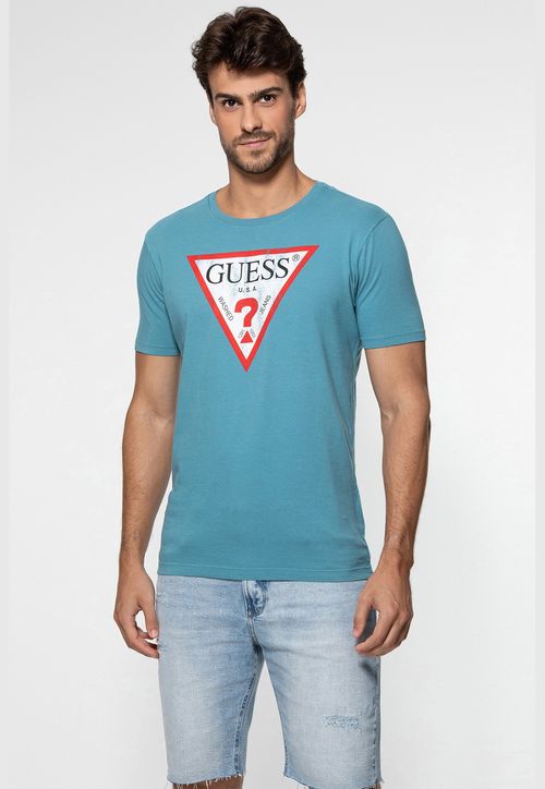 Camiseta Logo Desgastado Guess Azul