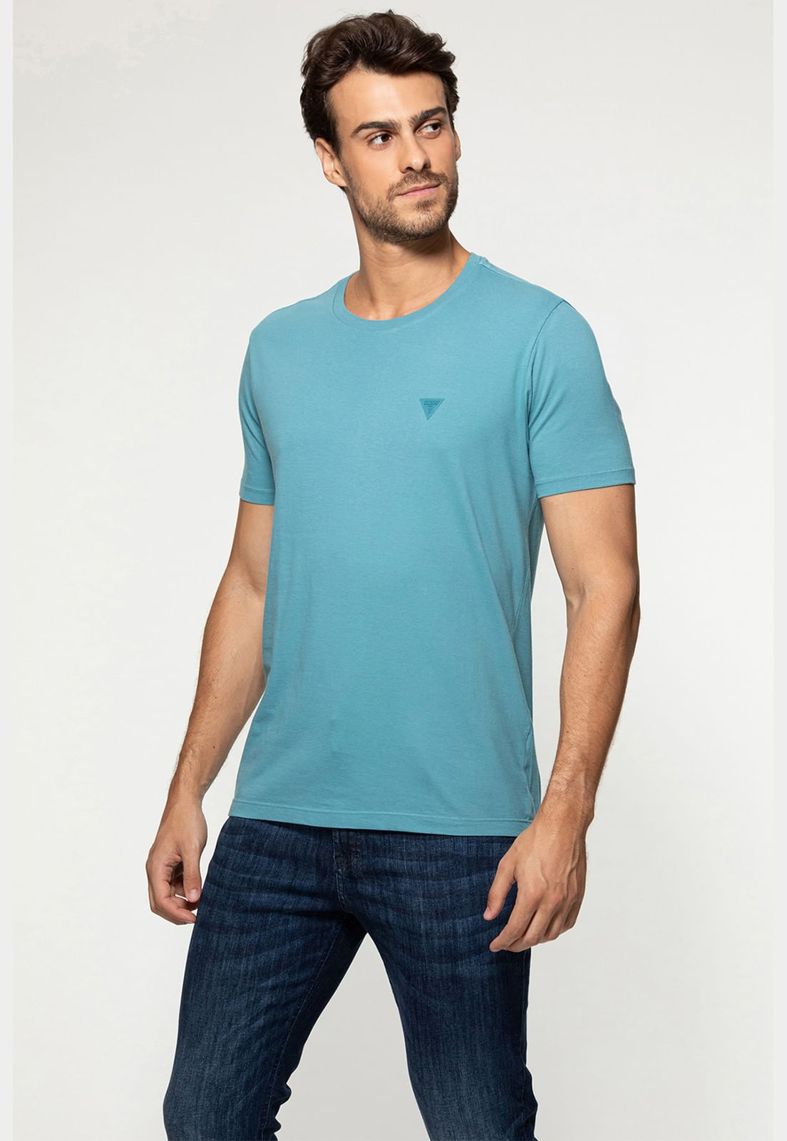 Camiseta Triângulo Emborrachado Guess Azul