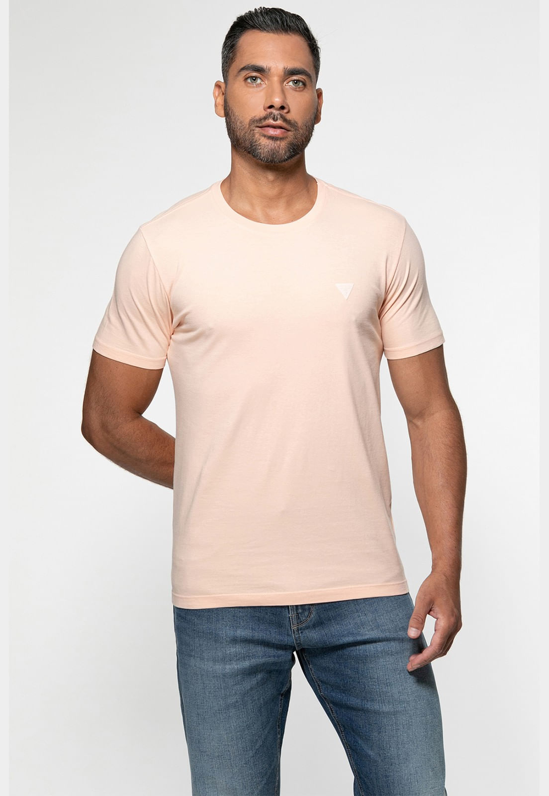 Camiseta Triângulo Emborrachado Guess Rosa Claro