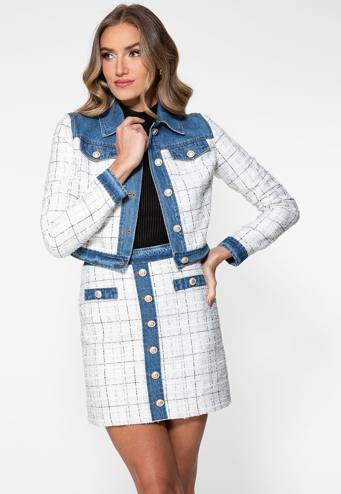 Jaqueta Eco Tweed E Jeans Branco - Imagem 25