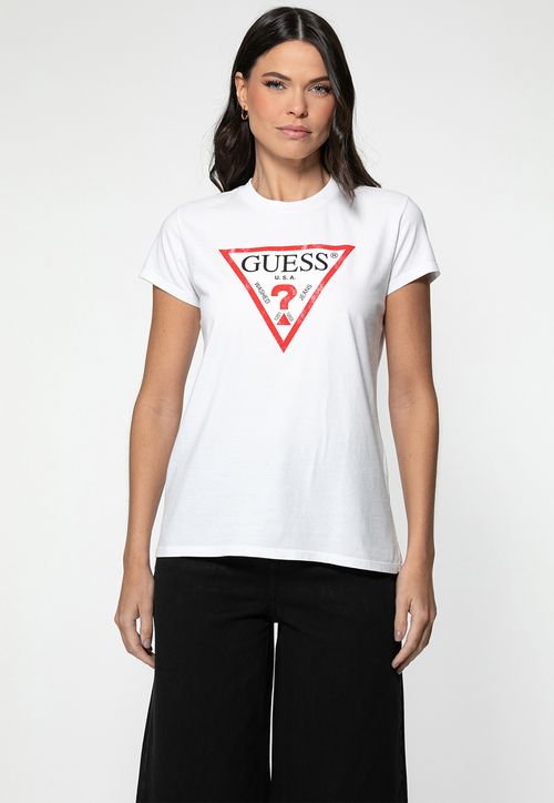 Camiseta Guess Triang Trad Desgastado Branco