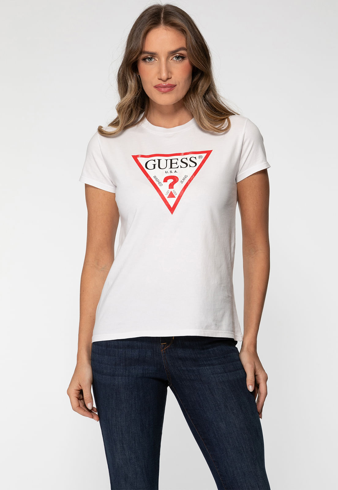 Camiseta Guess Triang Trad Desgastado Branco - Imagem 8