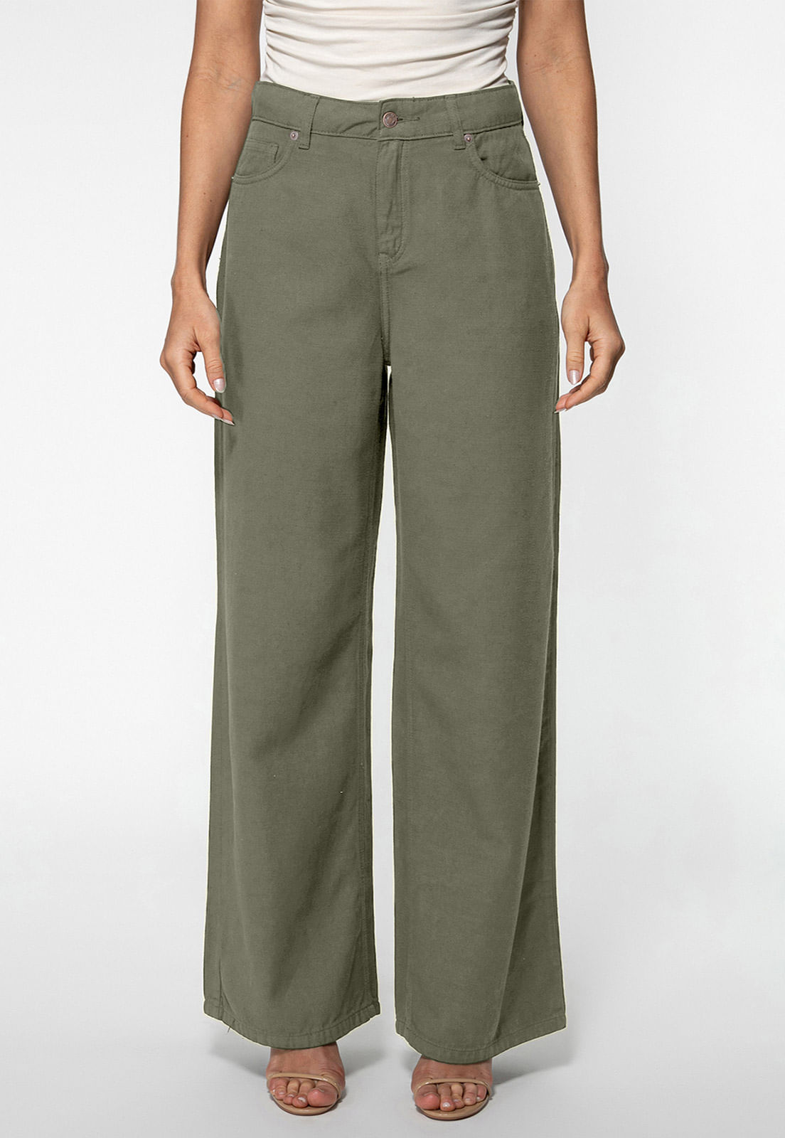 Calça Guess Wide Leg Lyocel Verde Musgo