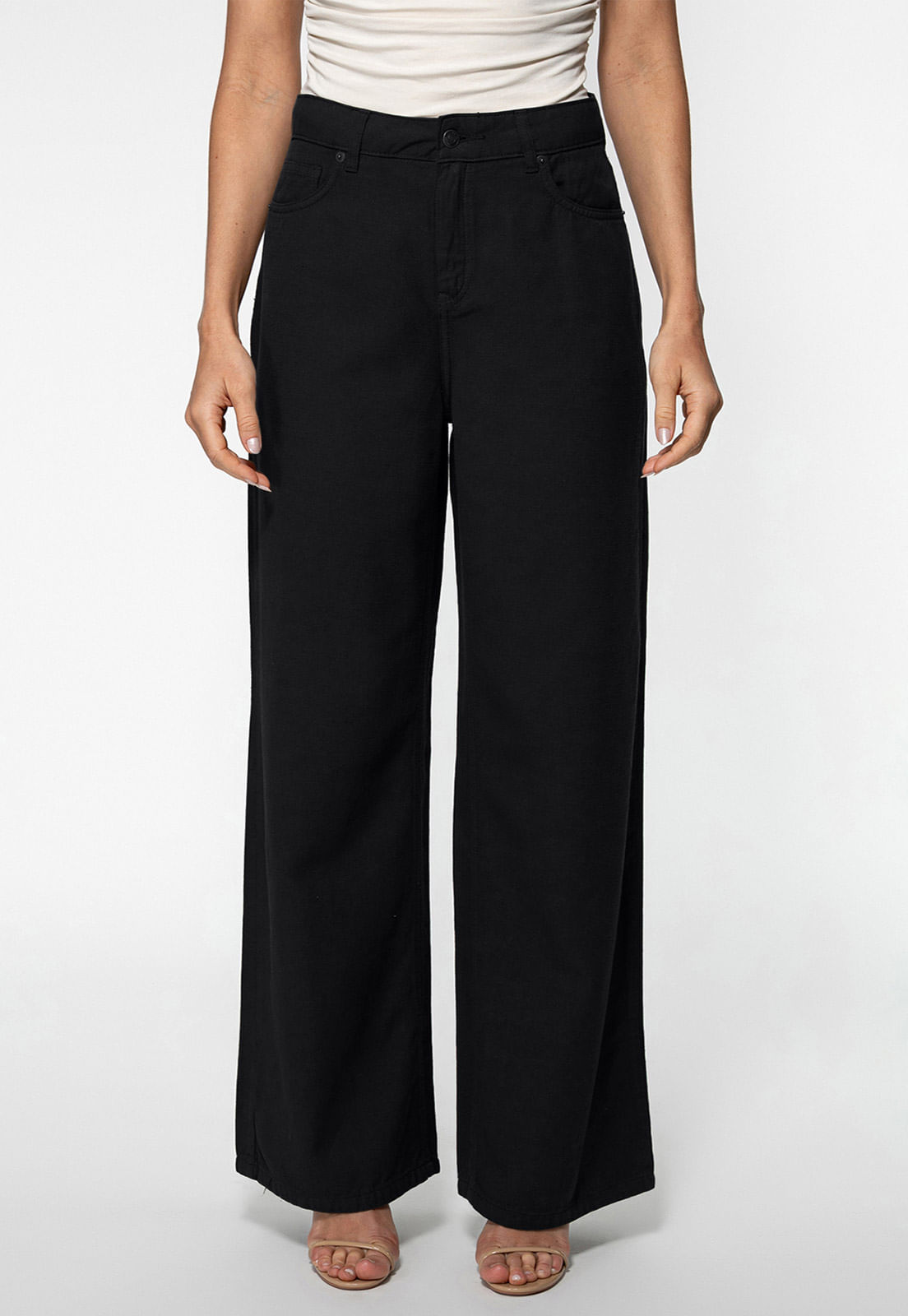 Calça Guess Wide Leg Lyocel Preto