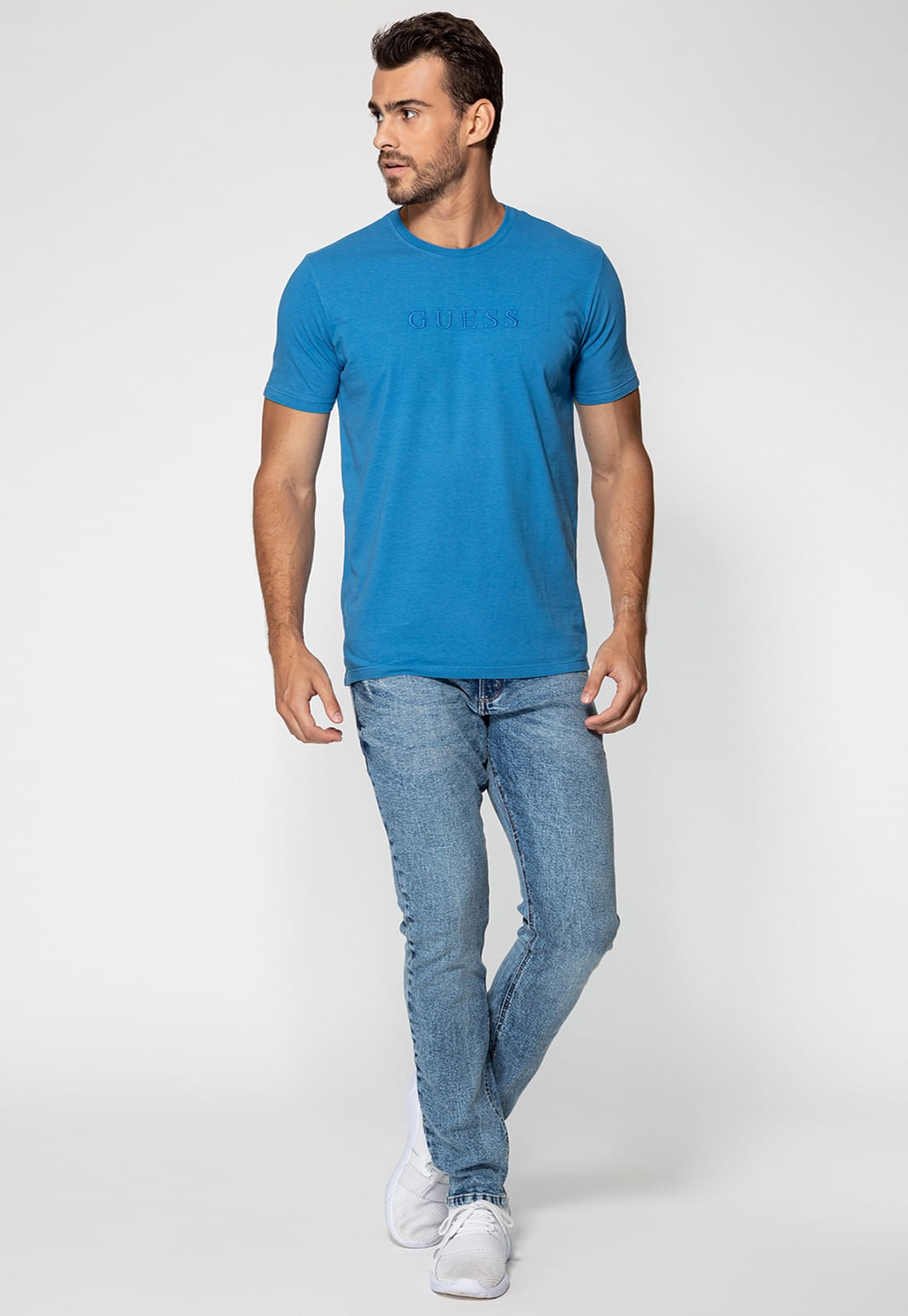 Camiseta Logo Bordado Guess Azul - Imagem 29