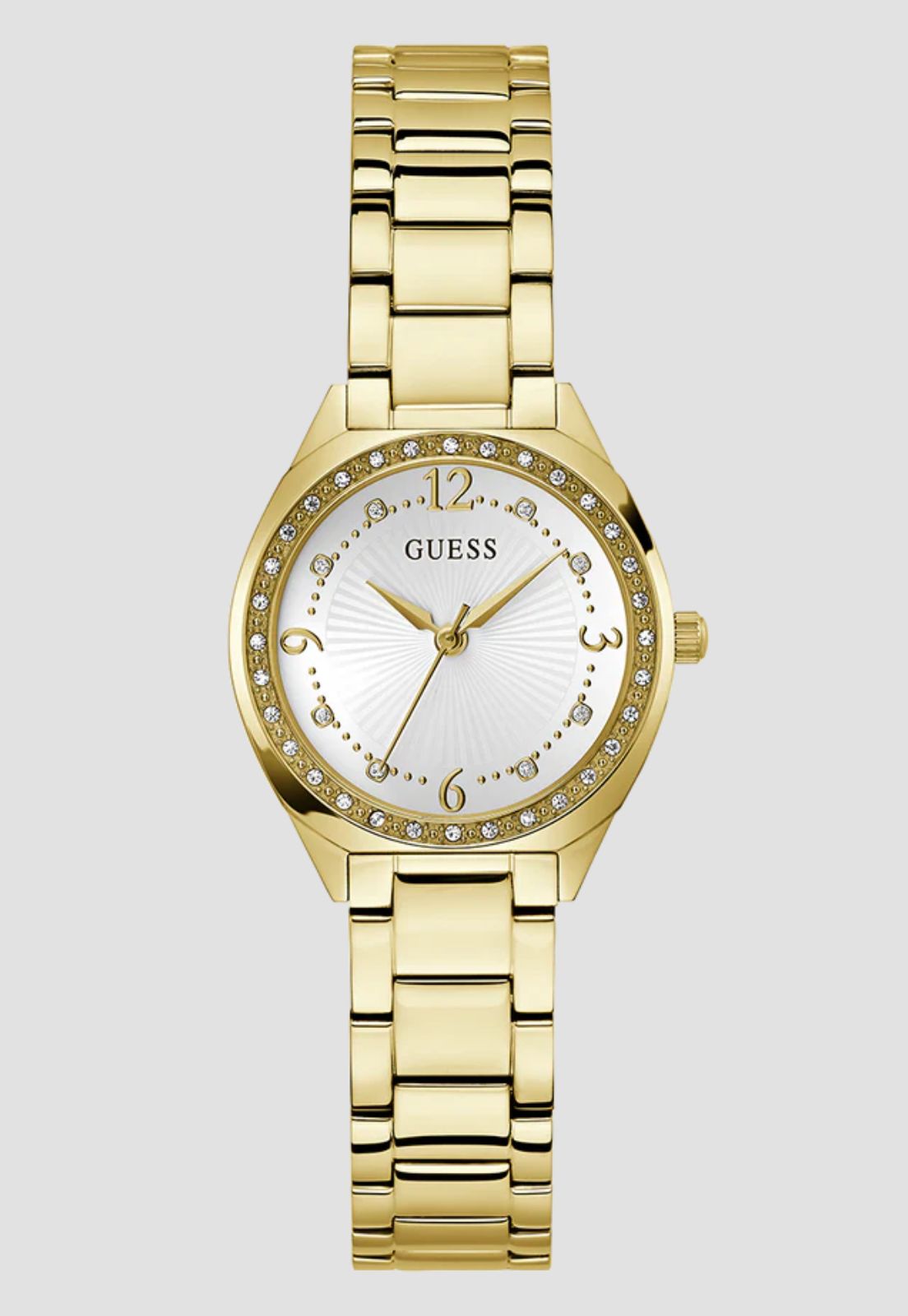 Relógio Redondo Analógico Cristais Dourado