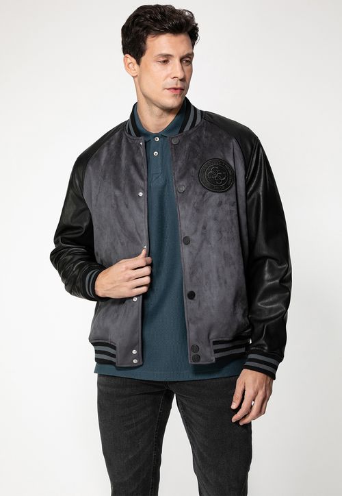 Jaqueta Bomber Suede Eco Cinza Escuro