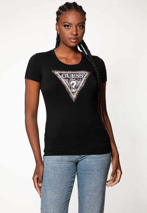 Camiseta Eco Logo Animal Print Cristais Preto
