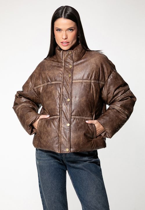 Jaqueta Puffer Washed Marrom