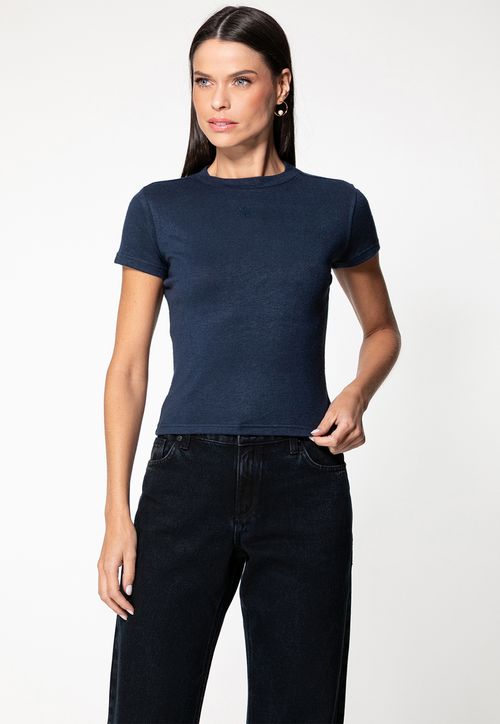Blusa Eco Manga Curta Hotfix Azul Marinho