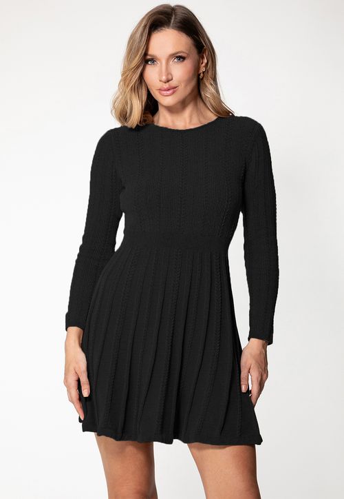 Vestido de Tricot Curto Flare Eco Preto