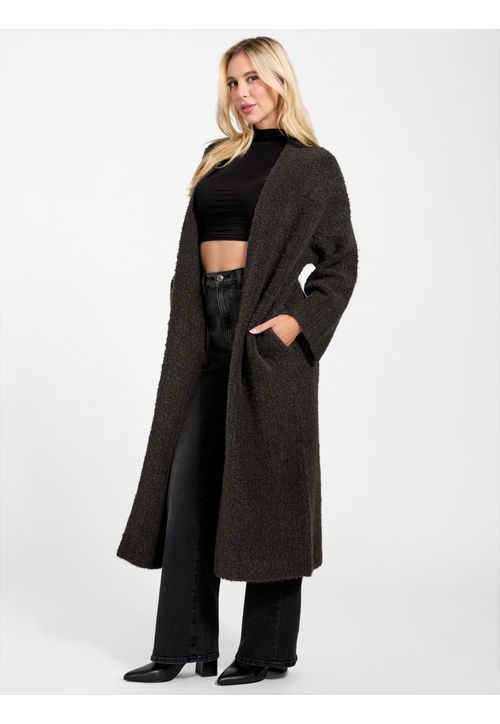 Cardigan Tricot Longo Canelado Eco Marrom