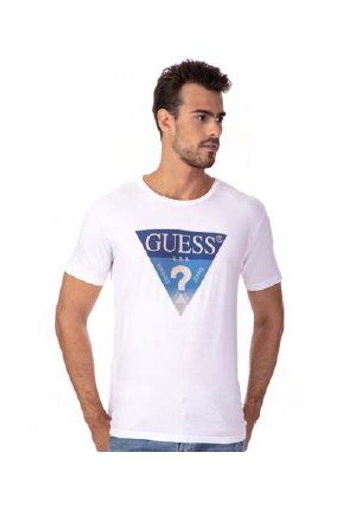 T-shirt Masc Guess Logo Tres Cores Branco