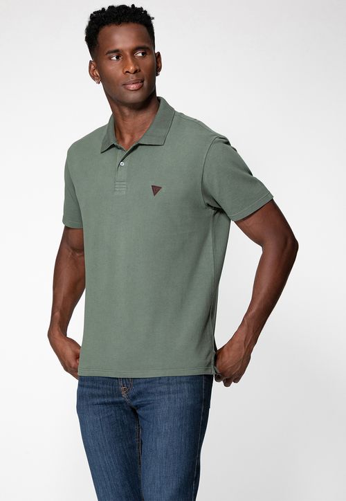 Camisa Polo Guess Etiq Triângulo Verde Escuro