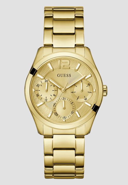 Relógio Redondo Multifunções Aço Dourado