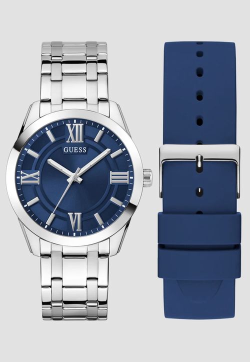 Relógio Analógico Troca Pulseira Azul Prata