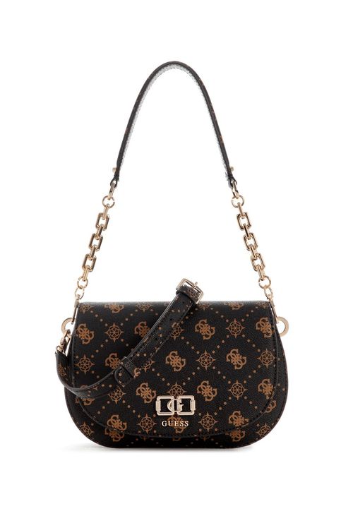 Bolsa Emelie Logo Flap Shoulder Marrom