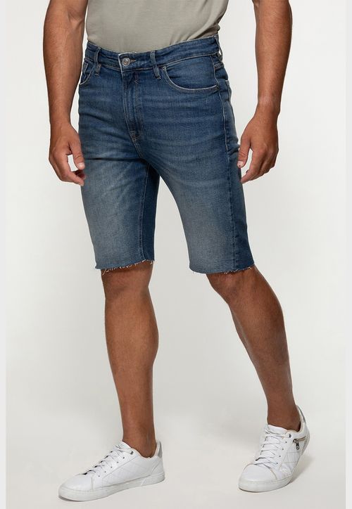 Bermuda Jeans Barra A Fio Azul