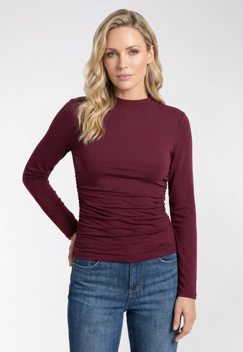 Blusa Gola Alta Justa com Franzido Lateral Vinho