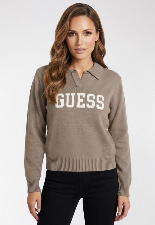 Blusa de Tricot Polo Manga Longa Bege