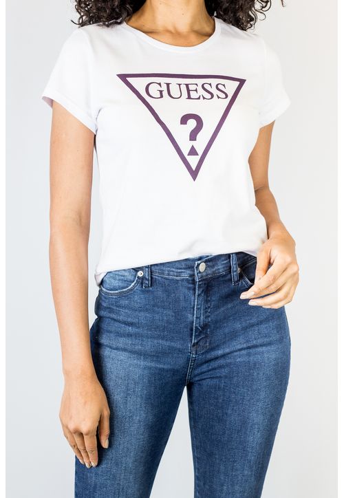 Camiseta Classica Guess Silk Logo Triangulo Branco