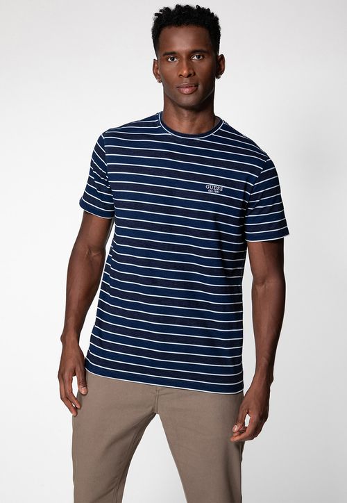 Camiseta Eco Listrada Fio Indigo Azul Escuro