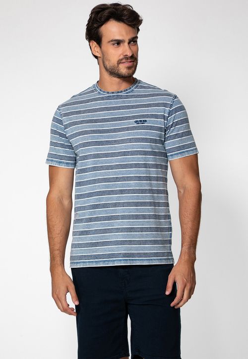 Camiseta Eco Listrada Fio Indigo Azul Claro
