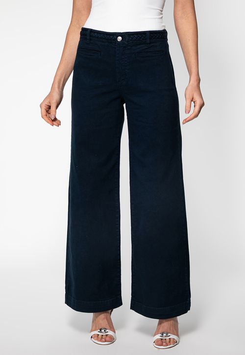Calça Sarja Wide Leg Trança Cós Azul Escuro