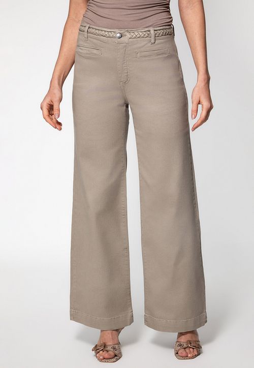 Calça Sarja Wide Leg Trança Cós Verde Musgo