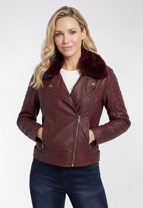 Jaqueta Biker Pelo Gola Vinho