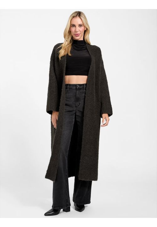 Cardigan Tricot Longo Canelado Eco Marrom