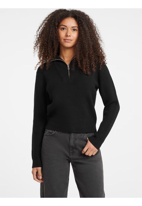 Blusa de Tricot Eco Canelada Zíper Preto